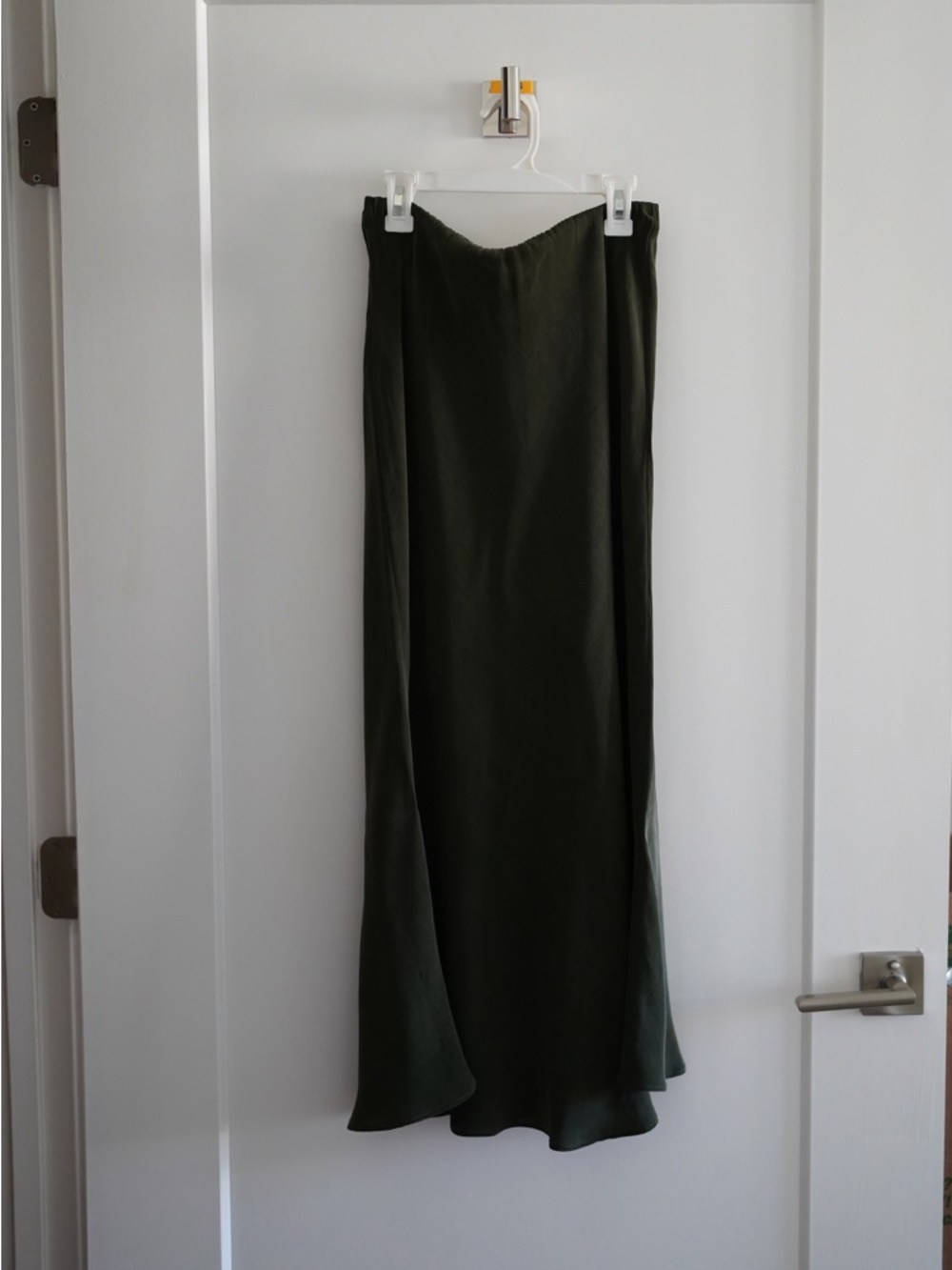 Handmade Cupro Bias Midi Skirt in Green